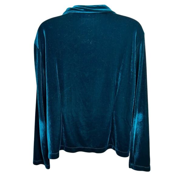 Vintage Worthington Teal Velour Button Front Blouse Sz 12 Large Top Long-Sleeve - Picture 4 of 5